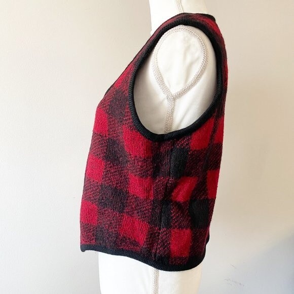 Cambridge Dry Goods Women's Buffalo Plaid Boiled Wool V Neck Vest L or 10 - Picture 3 of 13